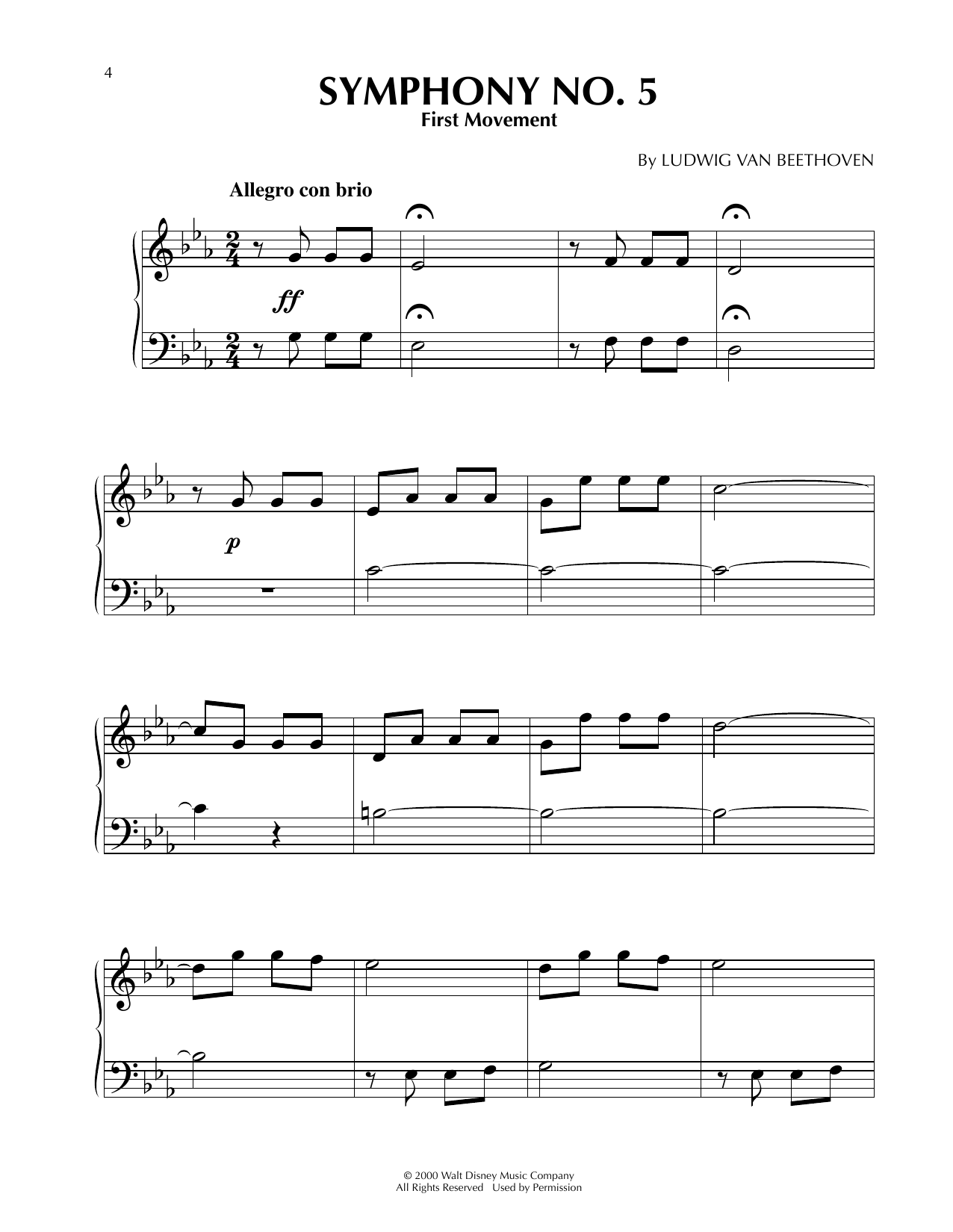 Ludwig van Beethoven Symphony No. 5, Movement 1 (from Fantasia 2000) Sheet Music Notes & Chords for Easy Piano - Download or Print PDF