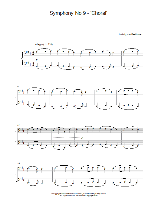 Ludwig van Beethoven Symphony No 9 - 'Choral' Sheet Music Notes & Chords for Piano - Download or Print PDF
