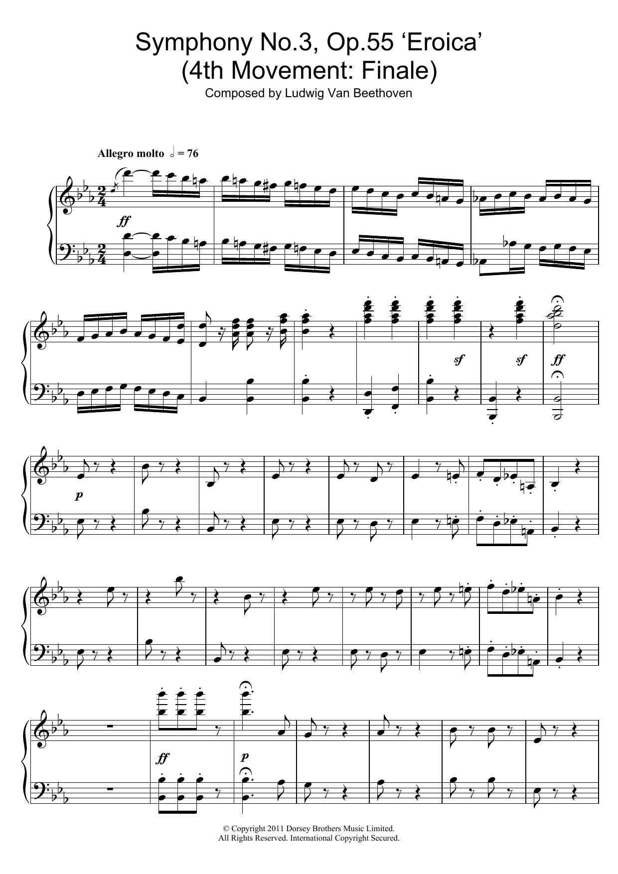 Ludwig van Beethoven Symphony No.3 (Eroica), 4th Movement: Finale Sheet Music Notes & Chords for Piano - Download or Print PDF