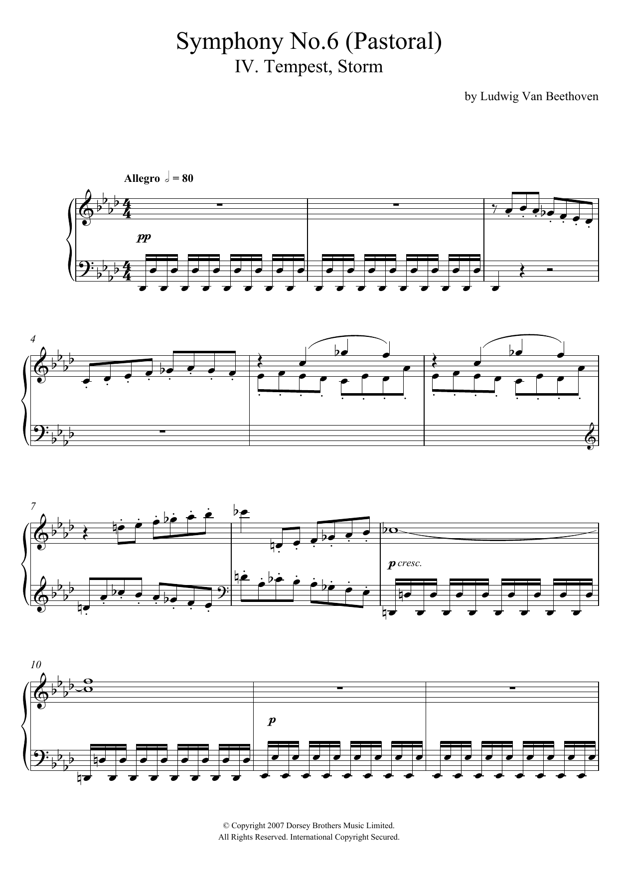 Ludwig van Beethoven Symphony No.6 ('Pastoral'), 4th Movement Sheet Music Notes & Chords for Piano - Download or Print PDF