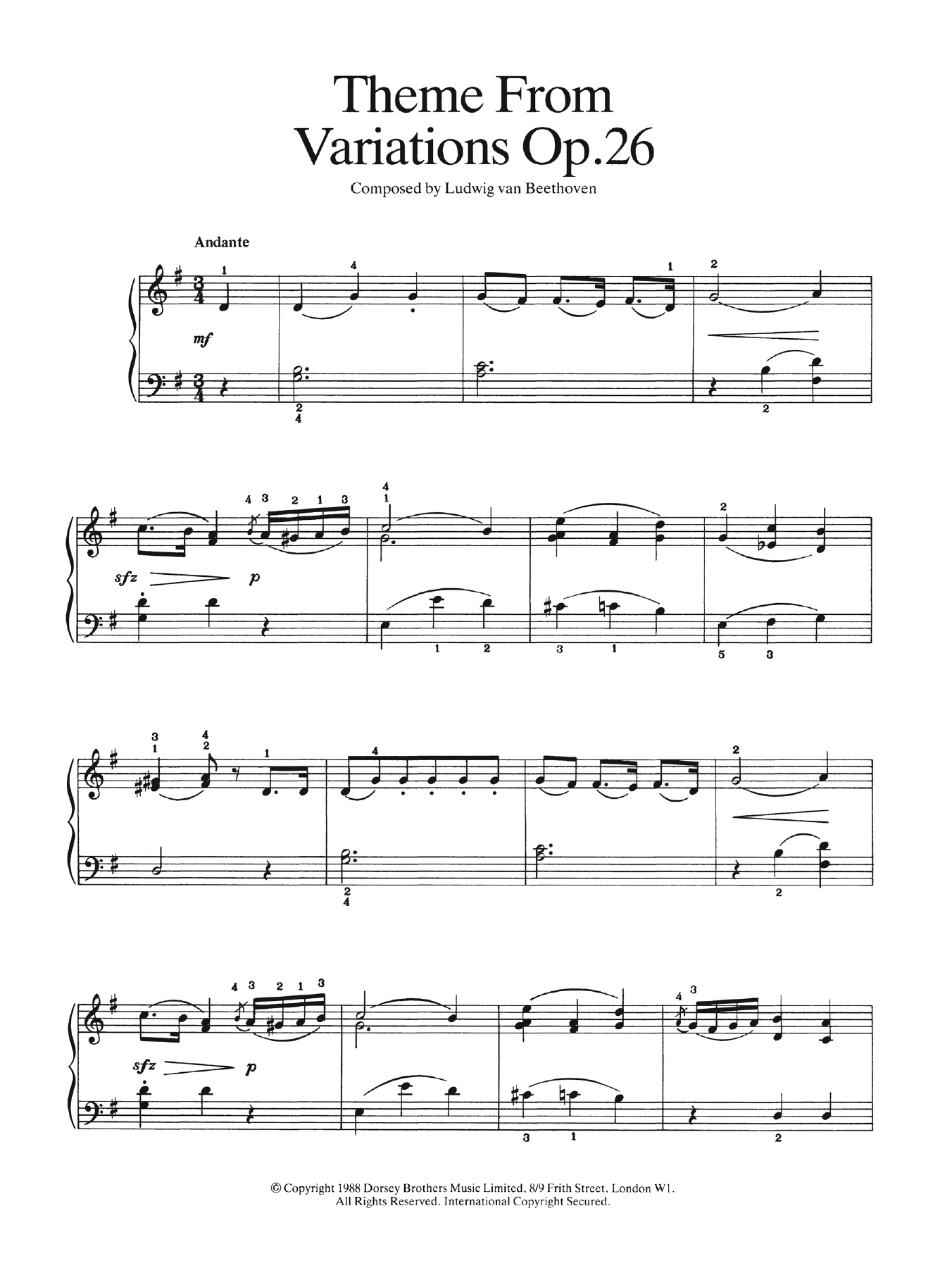 Ludwig van Beethoven Theme from Variations Op. 26 Sheet Music Notes & Chords for Easy Piano - Download or Print PDF