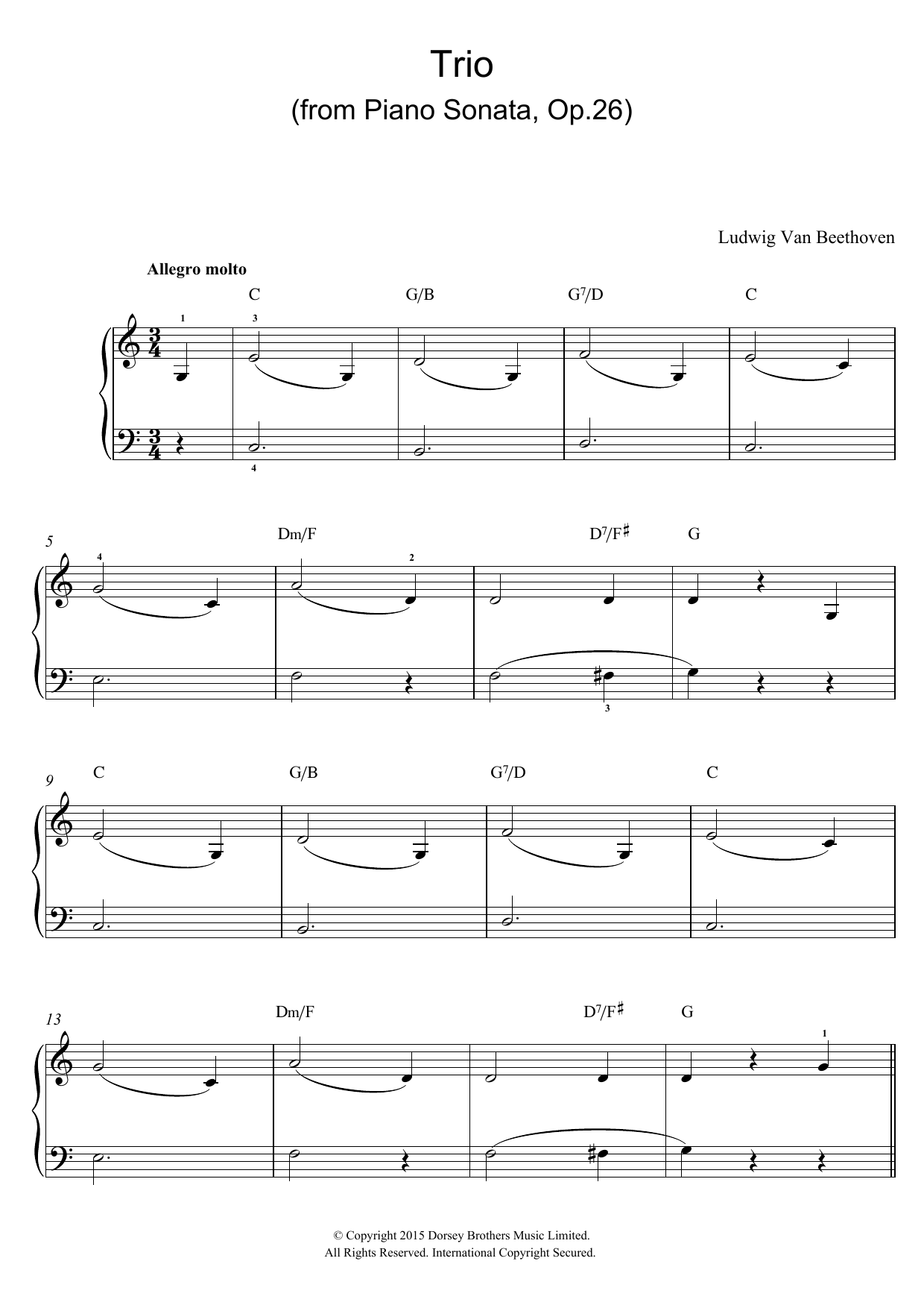Ludwig van Beethoven Trio (From Piano Sonata In A Flat, Op.26) Sheet Music Notes & Chords for Beginner Piano - Download or Print PDF