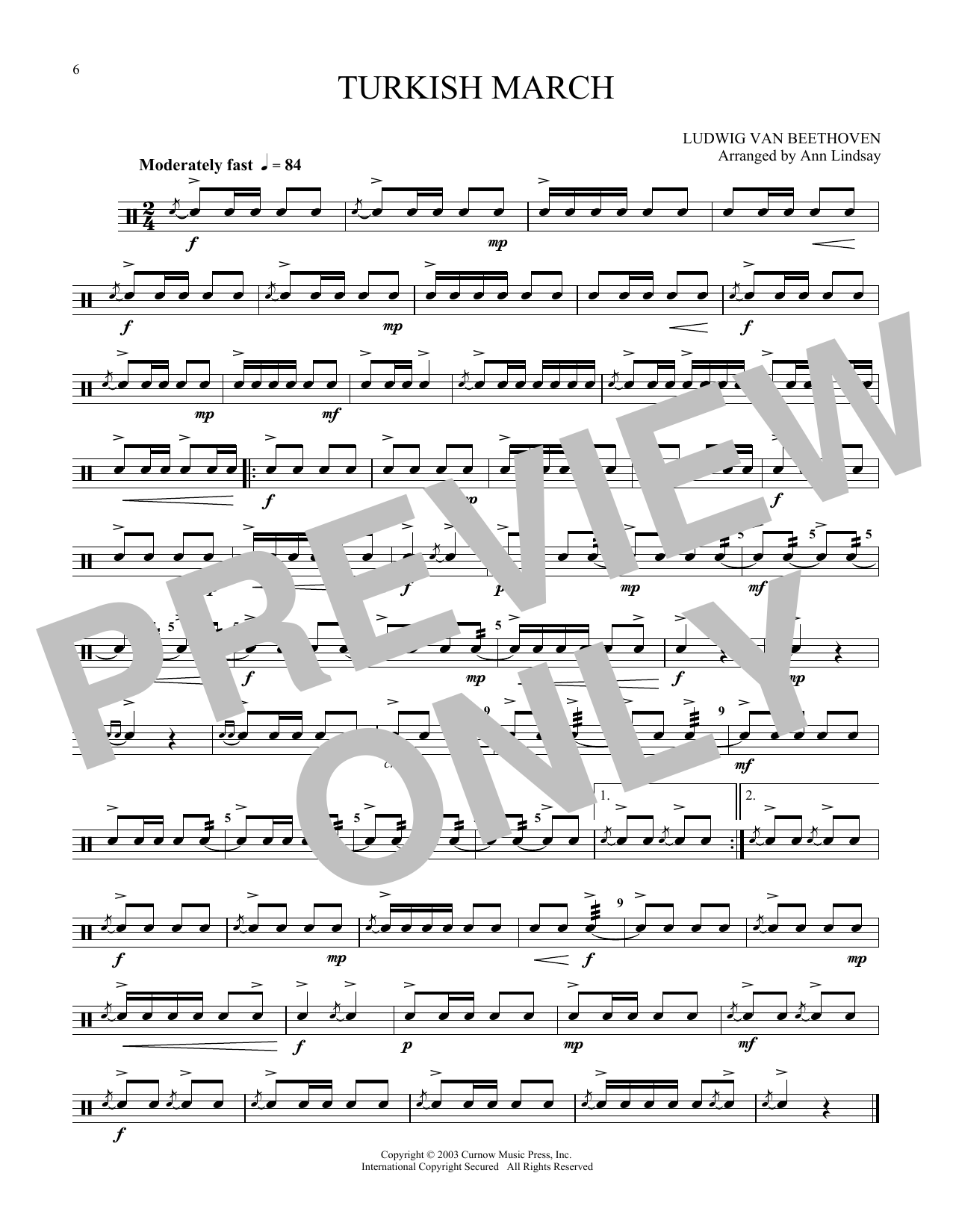 Ludwig van Beethoven Turkish March (arr. Ann Lindsay) Sheet Music Notes & Chords for Snare Drum Solo - Download or Print PDF