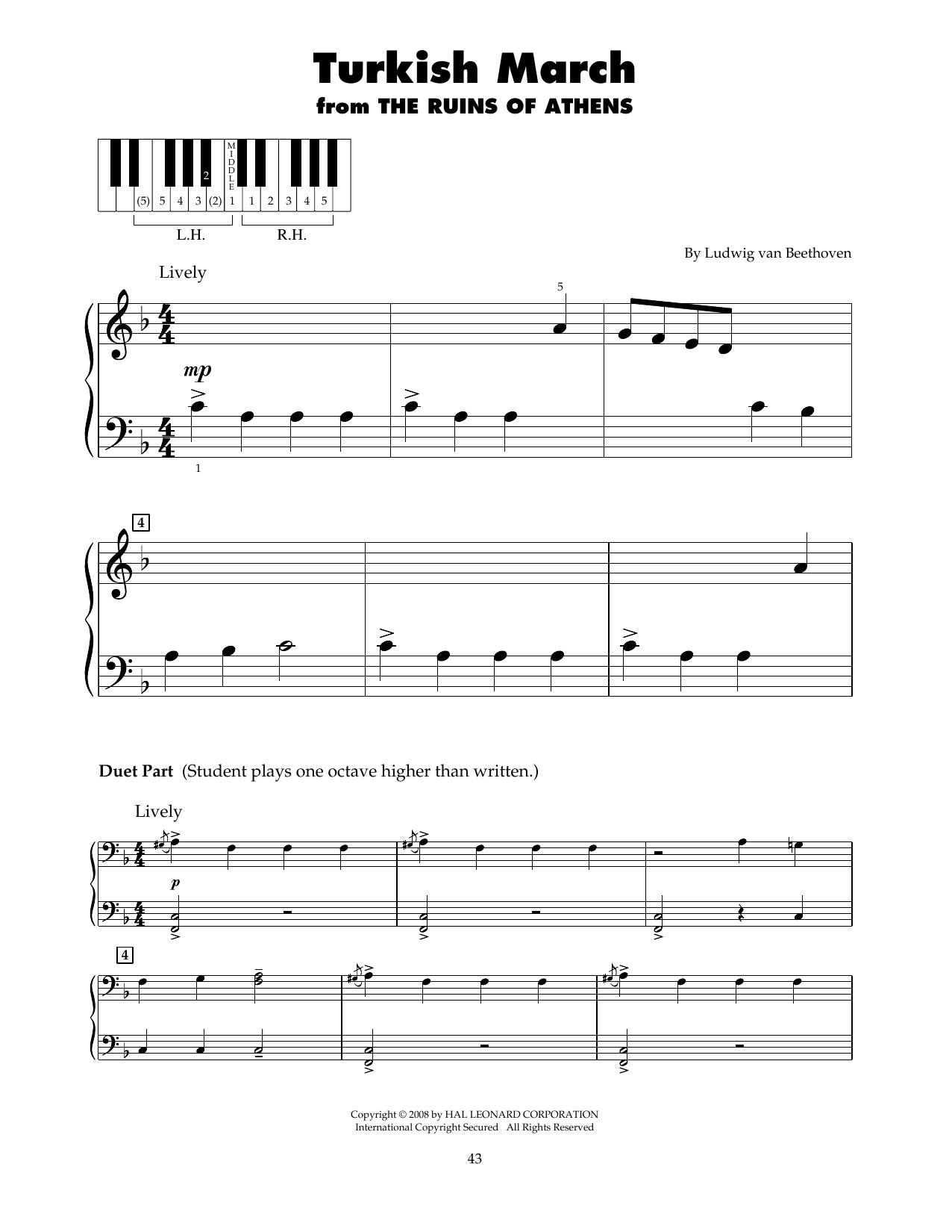 Ludwig van Beethoven Turkish March (arr. Carol Klose) Sheet Music Notes & Chords for 5-Finger Piano - Download or Print PDF