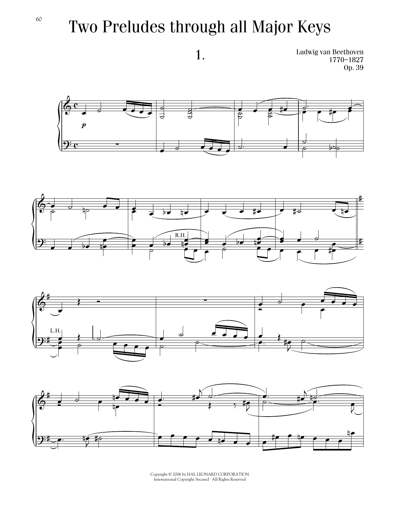 Ludwig van Beethoven Two Preludes, Through All 12 Major Keys, Op. 39 Sheet Music Notes & Chords for Piano Solo - Download or Print PDF