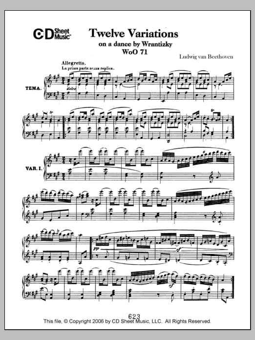 Ludwig van Beethoven Variations (12) On A Dance By Wrantizky, Woo 71 Sheet Music Notes & Chords for Piano Solo - Download or Print PDF