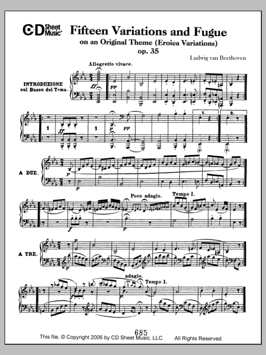 Ludwig van Beethoven Variations (15) And Fugue On An Original Theme (eroica Variations) Sheet Music Notes & Chords for Piano Solo - Download or Print PDF