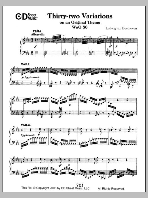 Ludwig van Beethoven Variations (32) On An Original Theme, Woo 80 Sheet Music Notes & Chords for Piano Solo - Download or Print PDF