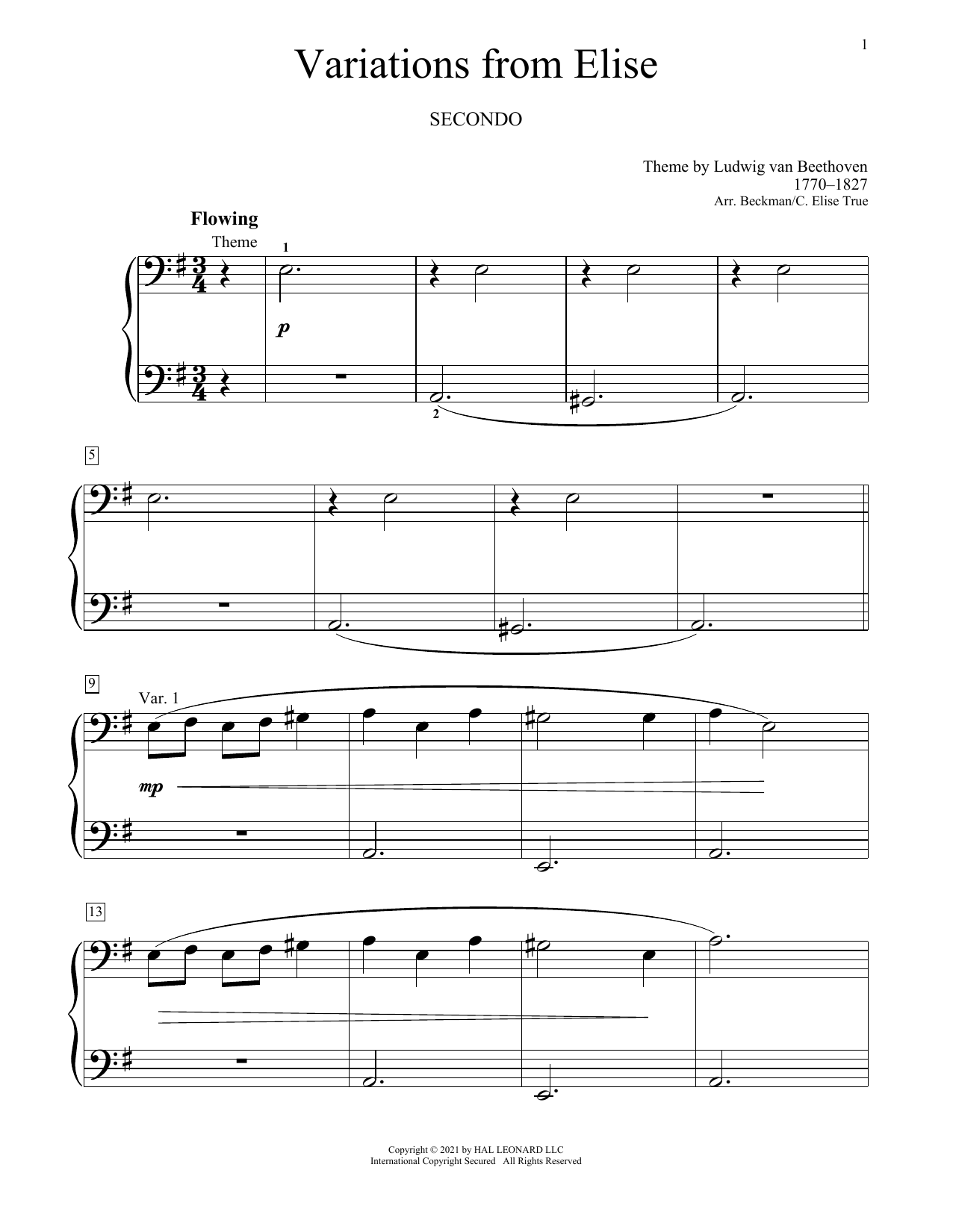 Ludwig van Beethoven Variations From Elise Sheet Music Notes & Chords for Piano Duet - Download or Print PDF