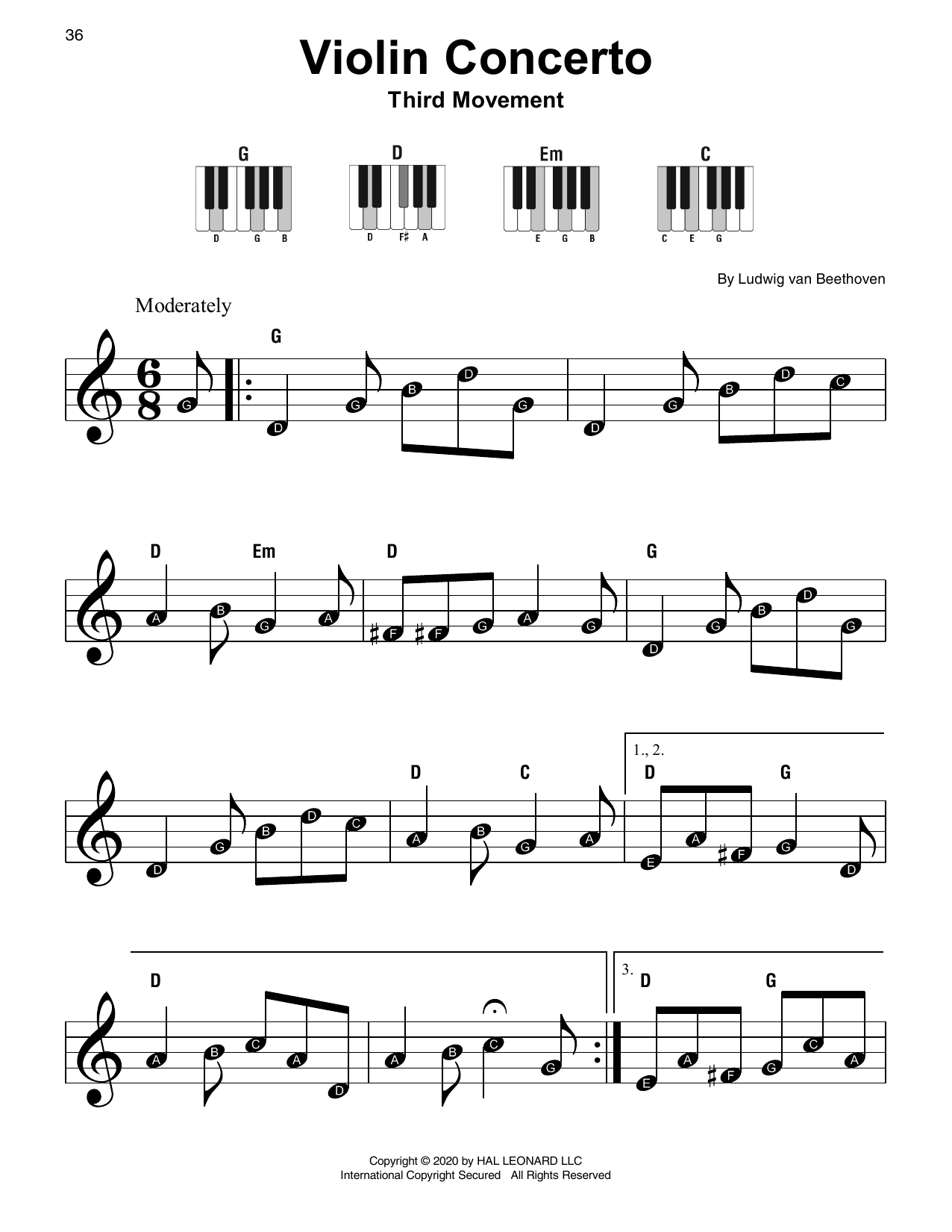 Ludwig van Beethoven Violin Concerto In D Major, Op. 61 Sheet Music Notes & Chords for Super Easy Piano - Download or Print PDF