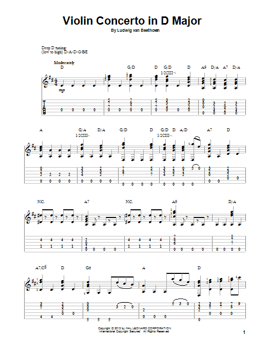 Ludwig van Beethoven Violin Concerto In D Major Sheet Music Notes & Chords for Guitar Tab - Download or Print PDF