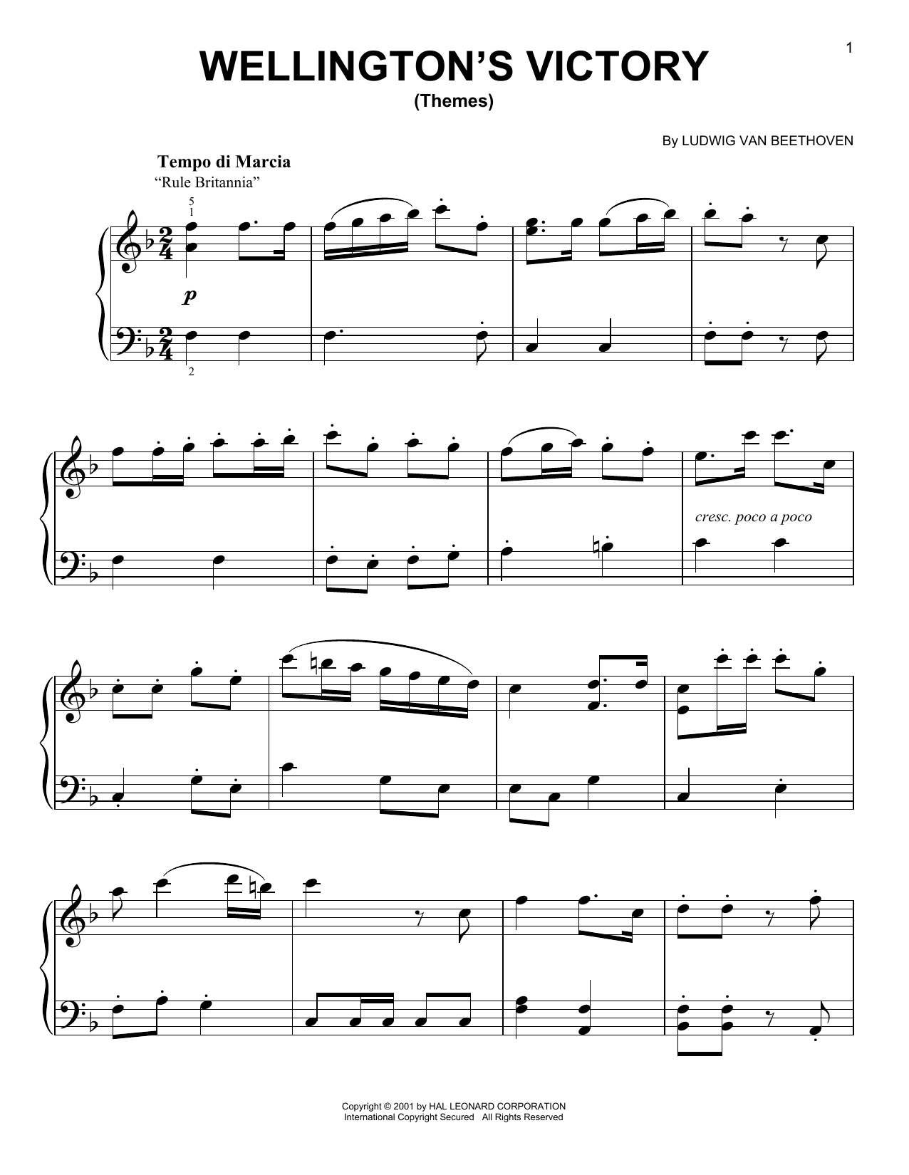 Ludwig van Beethoven Wellington's Victory (Themes) Sheet Music Notes & Chords for Easy Piano - Download or Print PDF