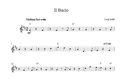 Luigi Arditi Il Bacio (The Kiss) Sheet Music Notes & Chords for Melody Line & Chords - Download or Print PDF