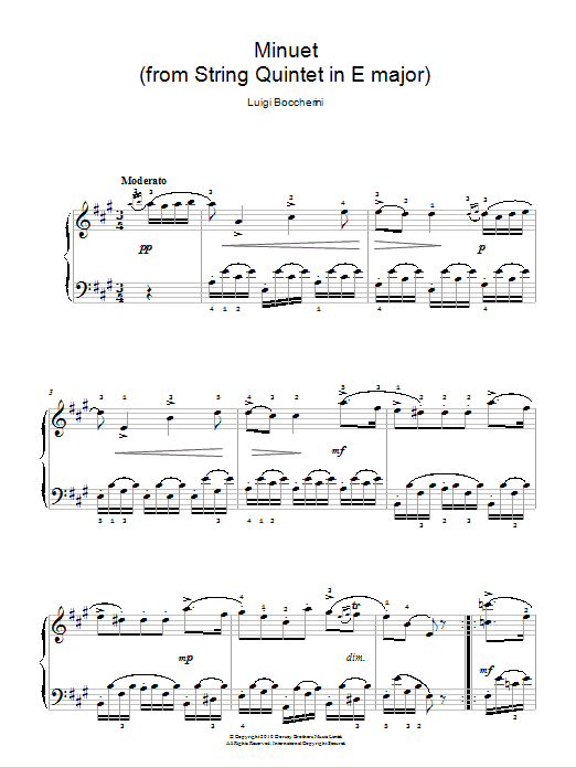 Luigi Boccherini Minuet (from String Quartet in E Major, Op.11 No.5) Sheet Music Notes & Chords for Easy Piano - Download or Print PDF