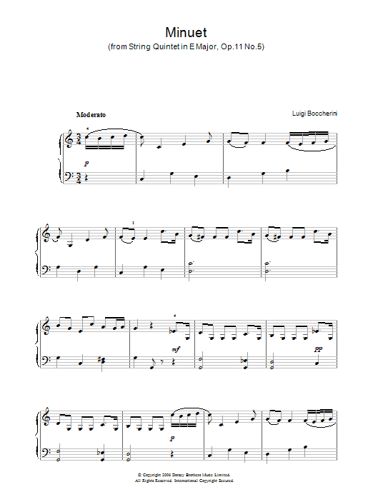 Luigi Boccherini Minuet (from String Quintet in E Major, Op.11 No.5) Sheet Music Notes & Chords for Beginner Piano - Download or Print PDF