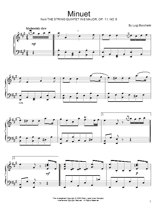 Luigi Boccherini Minuet Sheet Music Notes & Chords for Piano - Download or Print PDF