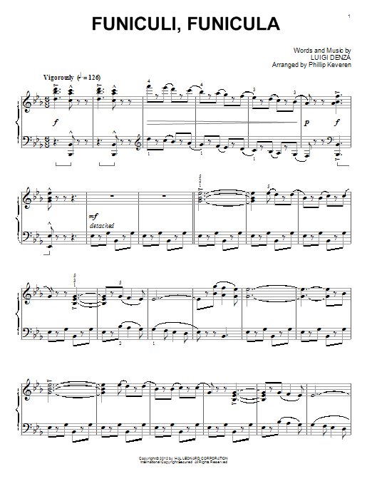 Luigi Denza Funiculi Funicula Sheet Music Notes & Chords for Piano - Download or Print PDF