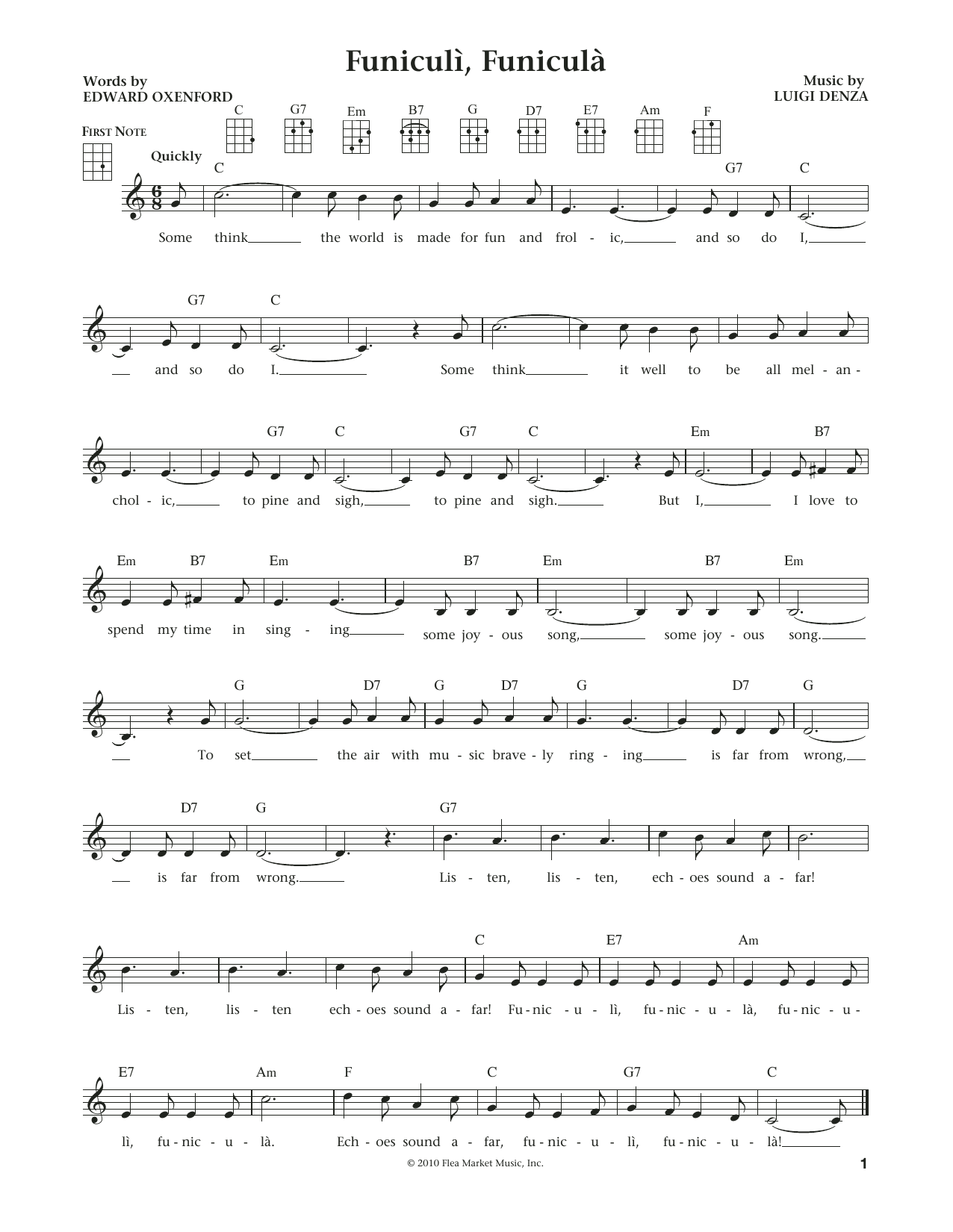 Luigi Denza Funiculi, Funicula (from The Daily Ukulele) (arr. Liz and Jim Beloff) Sheet Music Notes & Chords for Ukulele - Download or Print PDF