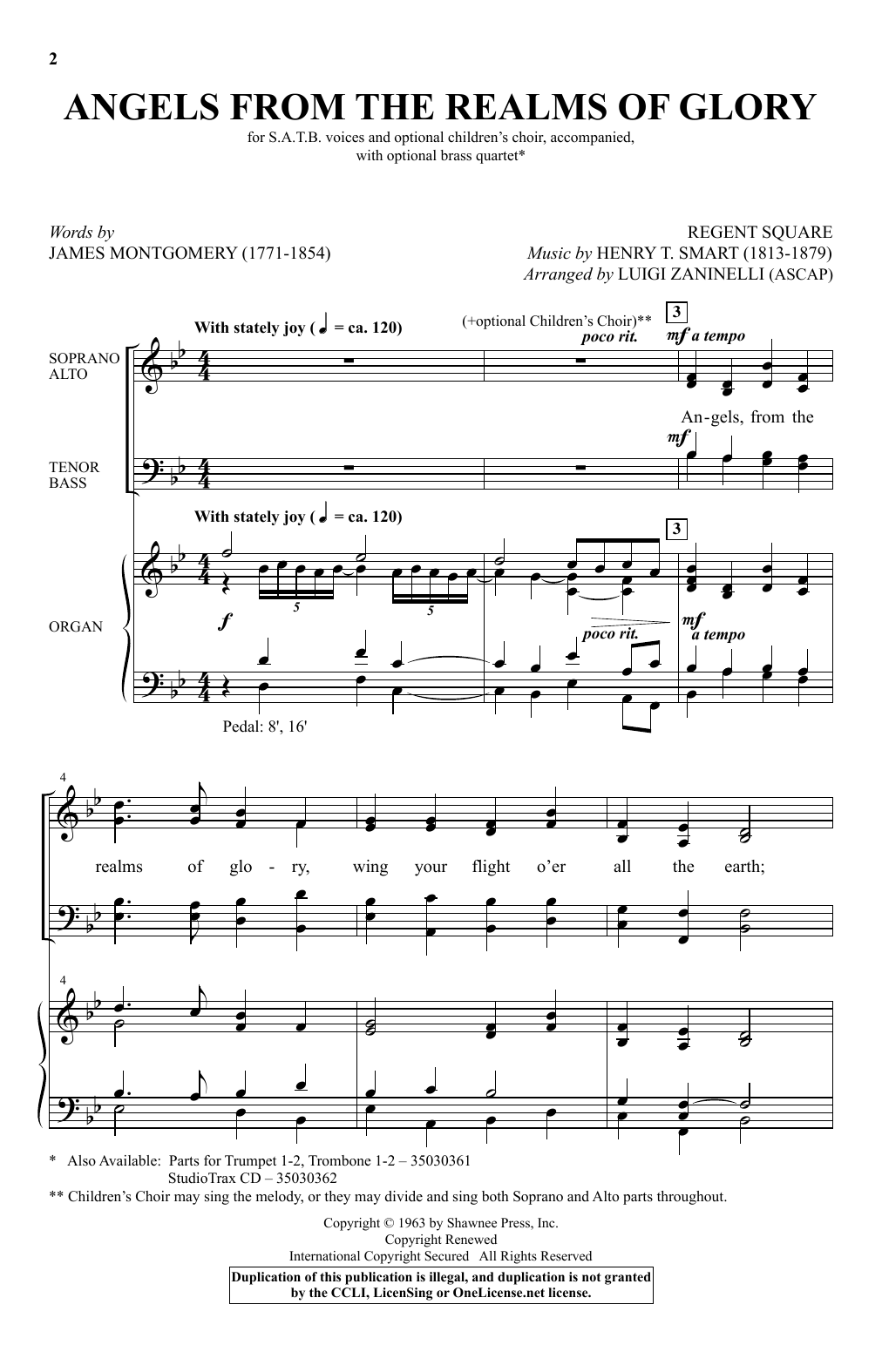 Luigi Zaninelli Angels From The Realms Of Glory Sheet Music Notes & Chords for SATB - Download or Print PDF