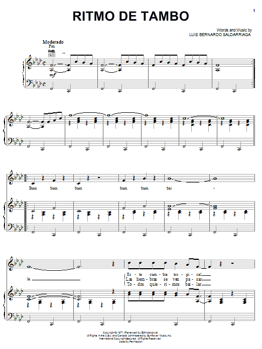 Luis Bernardo Saldarriaga Ritmo De Tambo Sheet Music Notes & Chords for Piano, Vocal & Guitar (Right-Hand Melody) - Download or Print PDF