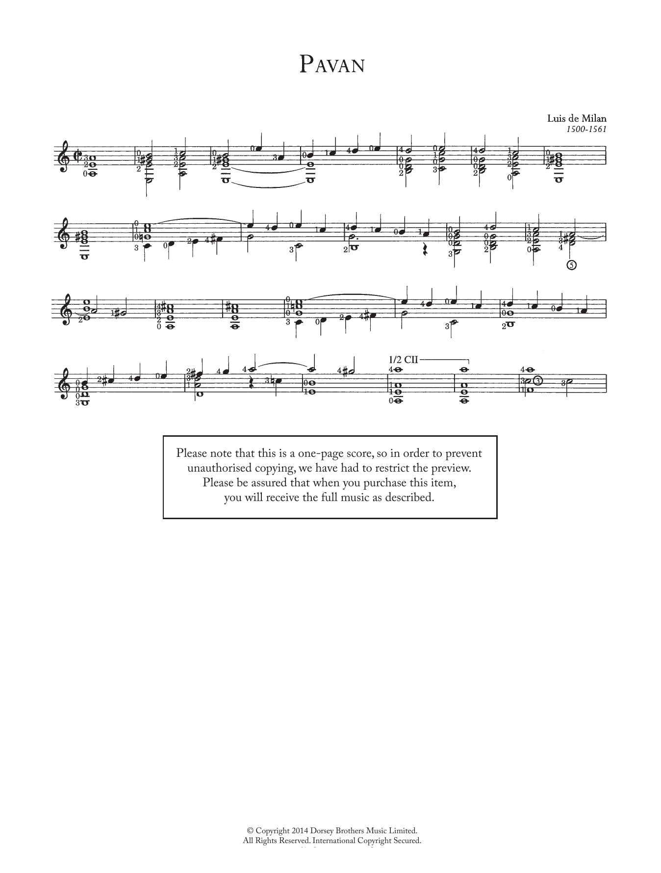 Luis de Milán Pavane No. 1 Sheet Music Notes & Chords for Guitar Tab - Download or Print PDF