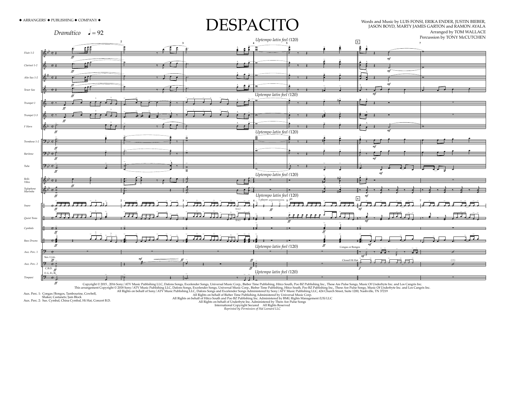 Luis Fonsi & Daddy Yankee feat. Justin Bieber Despacito (arr. Tom Wallace) - Full Score Sheet Music Notes & Chords for Marching Band - Download or Print PDF