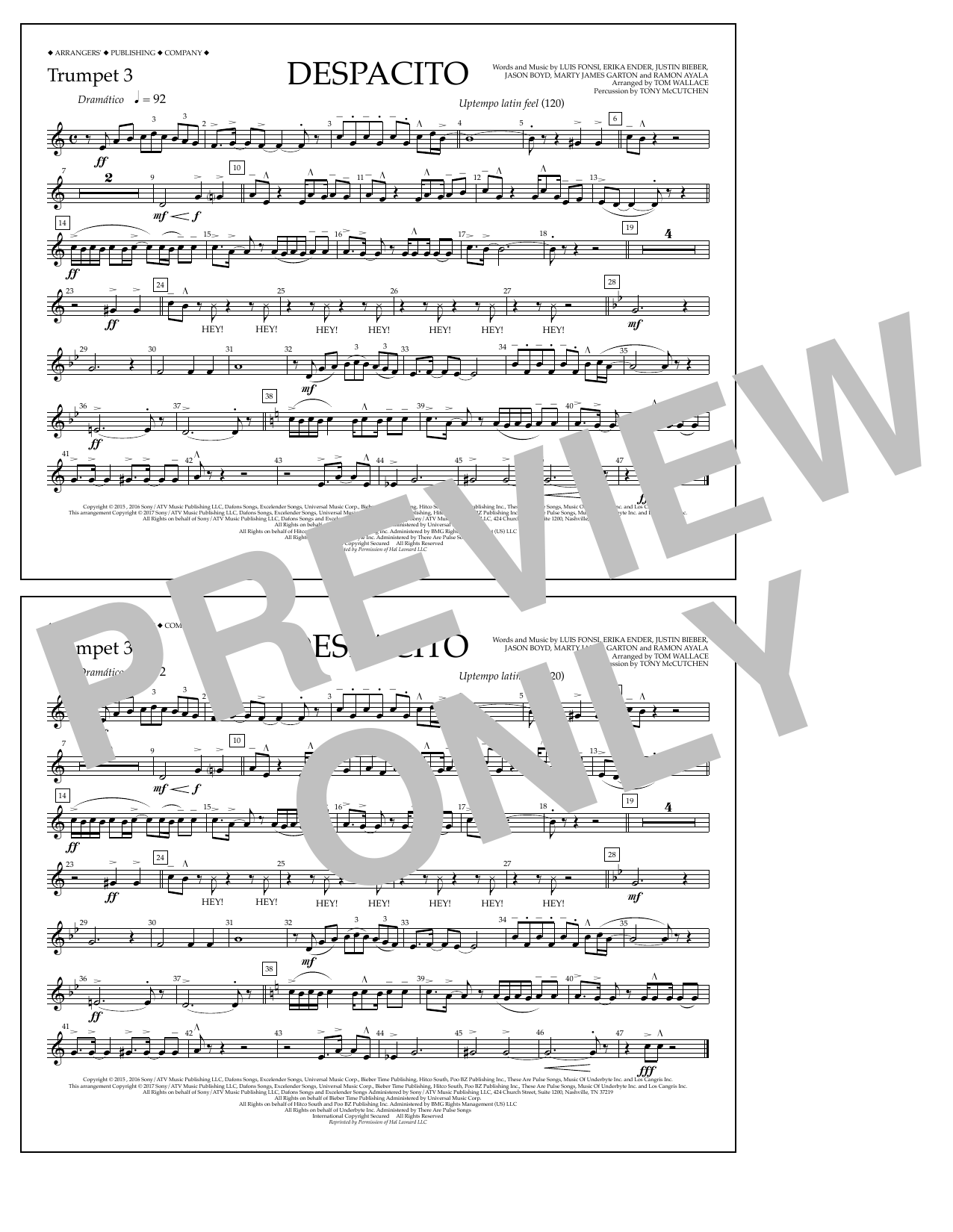 Luis Fonsi & Daddy Yankee feat. Justin Bieber Despacito (arr. Tom Wallace) - Trumpet 3 Sheet Music Notes & Chords for Marching Band - Download or Print PDF