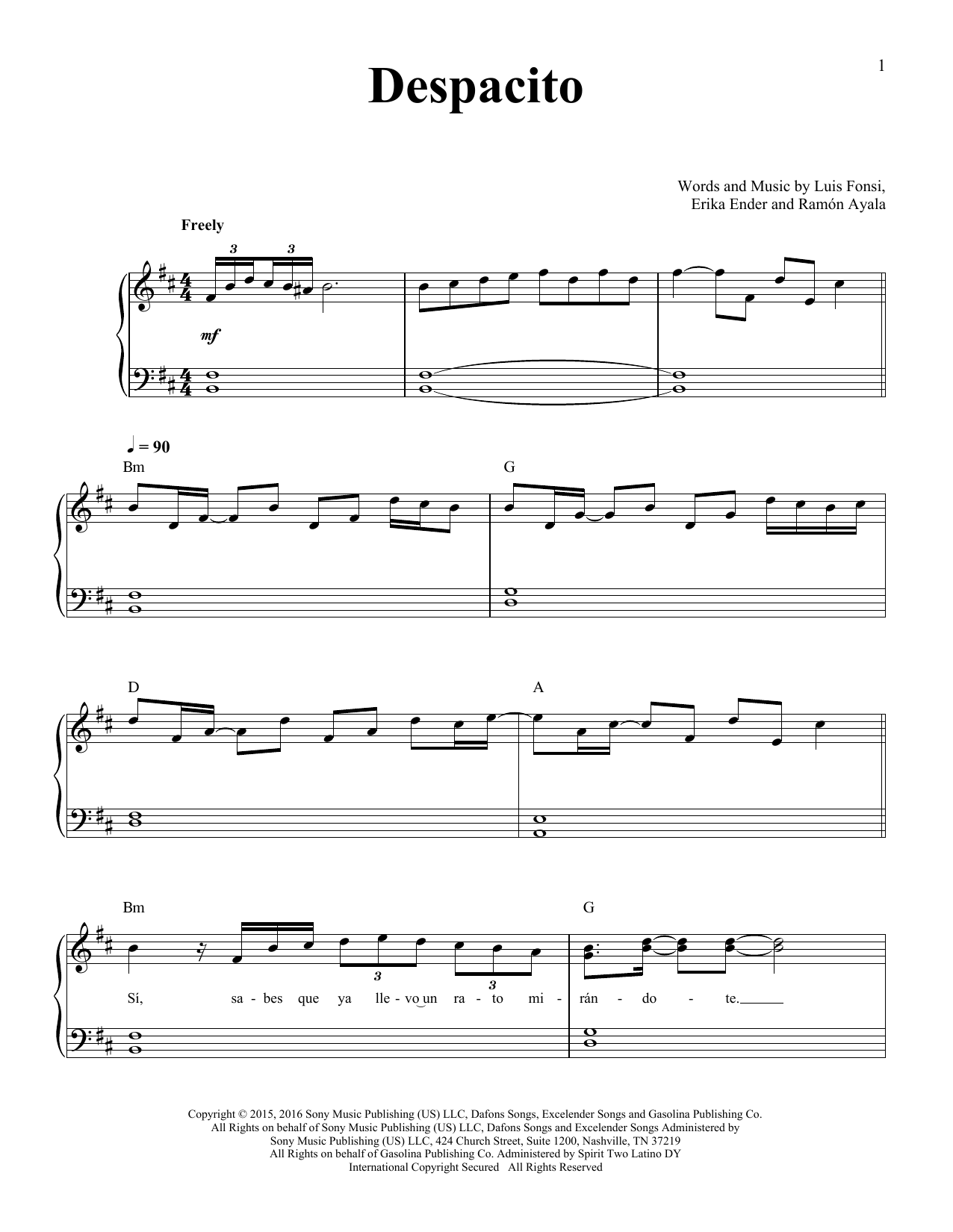 Luis Fonsi Despacito (feat. Daddy Yankee) Sheet Music Notes & Chords for Easy Piano - Download or Print PDF