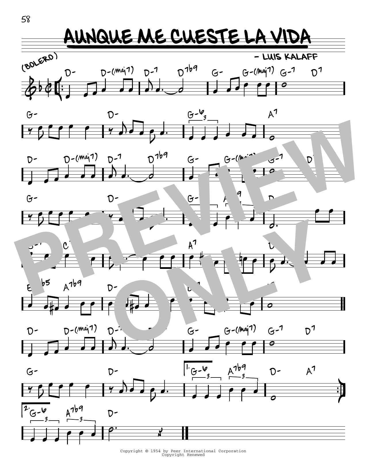 Luis Kalaff Aunque Me Cueste La Vida Sheet Music Notes & Chords for Real Book – Melody & Chords - Download or Print PDF