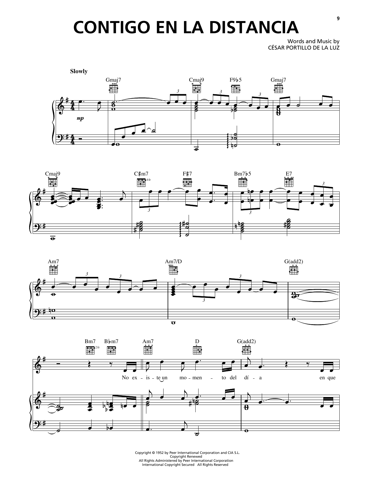Luis Miguel Contigo En La Distancia Sheet Music Notes & Chords for Piano, Vocal & Guitar Chords (Right-Hand Melody) - Download or Print PDF