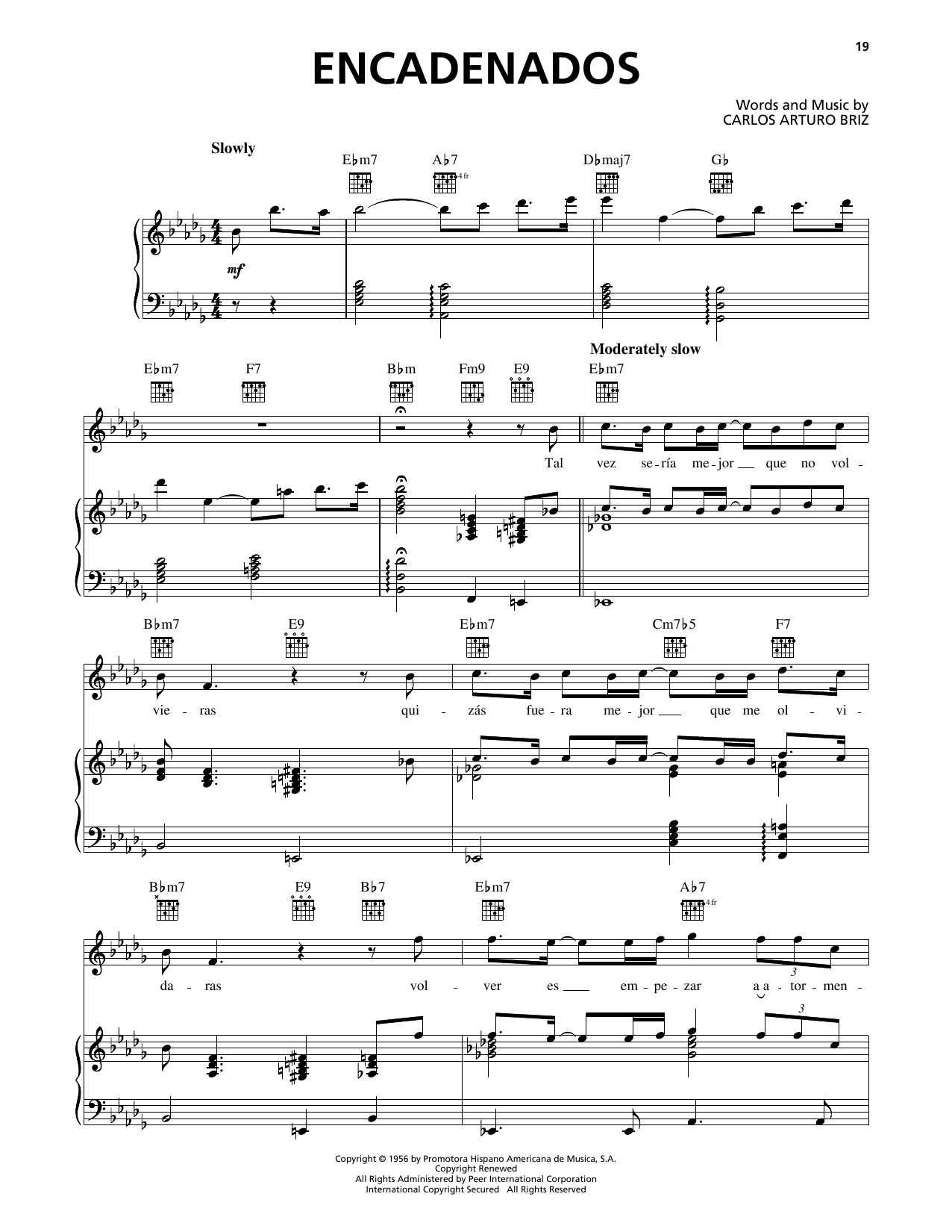 Luis Miguel Encadenados Sheet Music Notes & Chords for Piano, Vocal & Guitar Chords (Right-Hand Melody) - Download or Print PDF