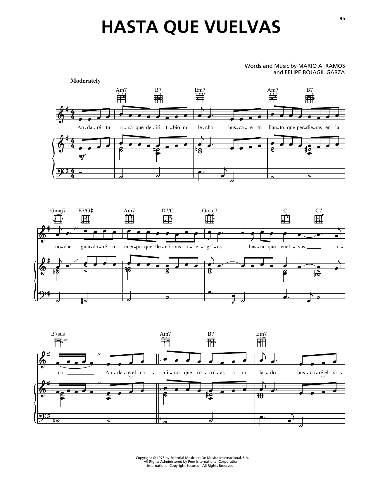 Luis Miguel Hasta Que Vuelvas Sheet Music Notes & Chords for Piano, Vocal & Guitar Chords (Right-Hand Melody) - Download or Print PDF