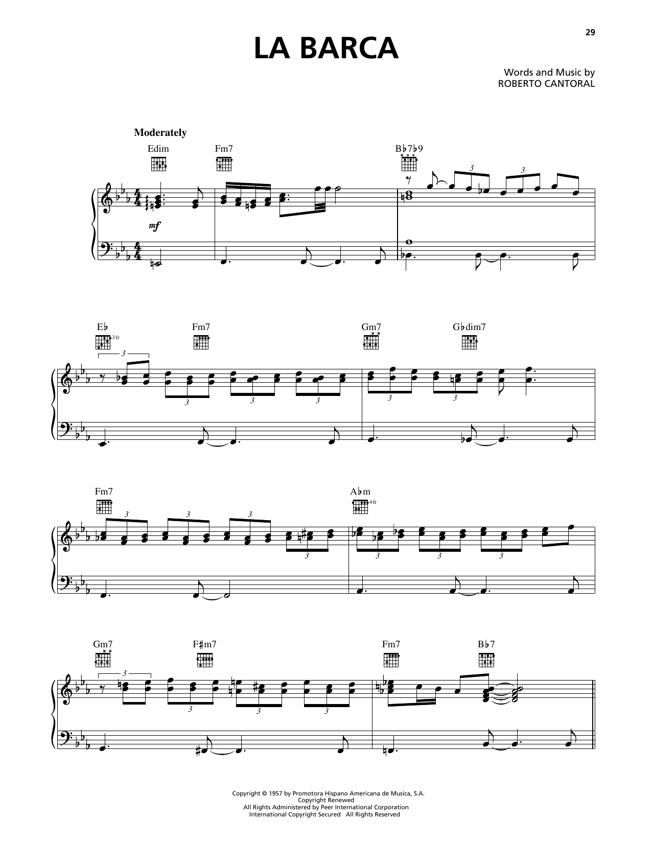 Luis Miguel La Barca Sheet Music Notes & Chords for Piano, Vocal & Guitar Chords (Right-Hand Melody) - Download or Print PDF