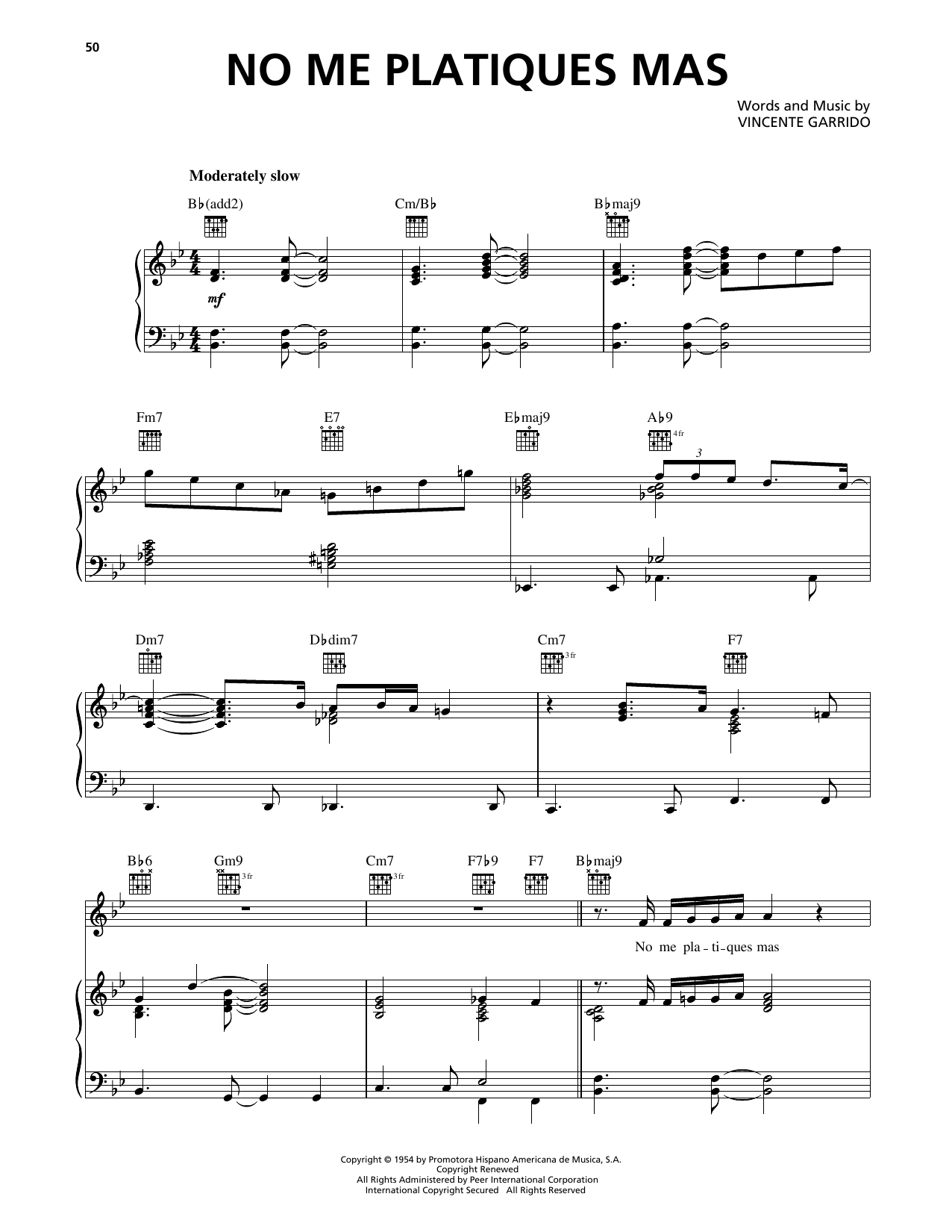 Luis Miguel No Me Platiques Mas Sheet Music Notes & Chords for Piano, Vocal & Guitar Chords (Right-Hand Melody) - Download or Print PDF