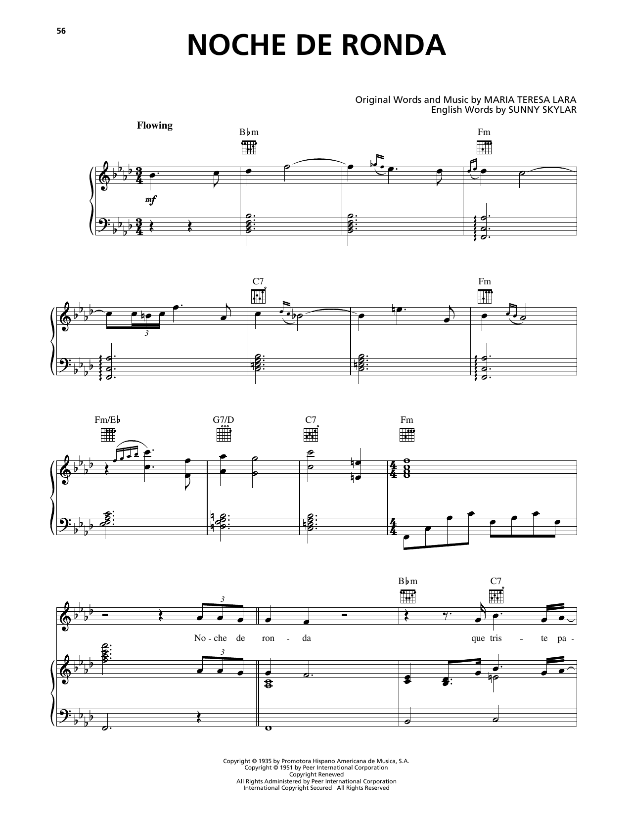 Luis Miguel Noche De Ronda (Be Mine Tonight) Sheet Music Notes & Chords for Piano, Vocal & Guitar Chords (Right-Hand Melody) - Download or Print PDF
