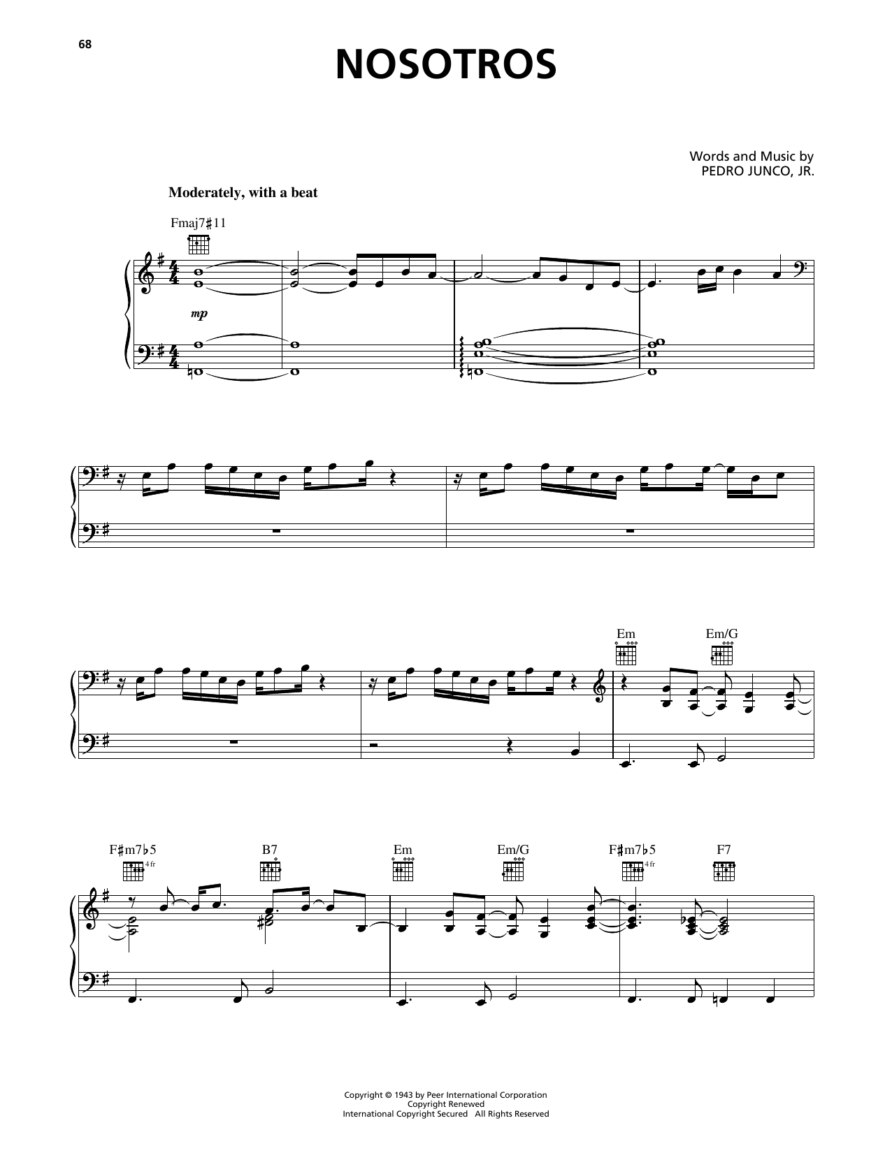 Luis Miguel Nosotros Sheet Music Notes & Chords for Piano, Vocal & Guitar Chords (Right-Hand Melody) - Download or Print PDF