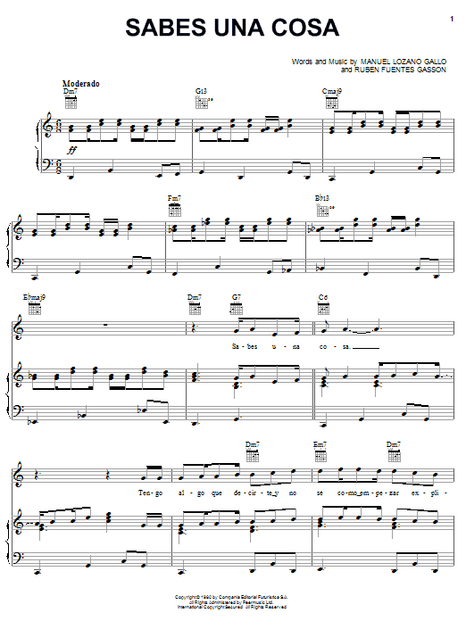 Luis Miguel Sabes Una Cosa Sheet Music Notes & Chords for Piano, Vocal & Guitar (Right-Hand Melody) - Download or Print PDF
