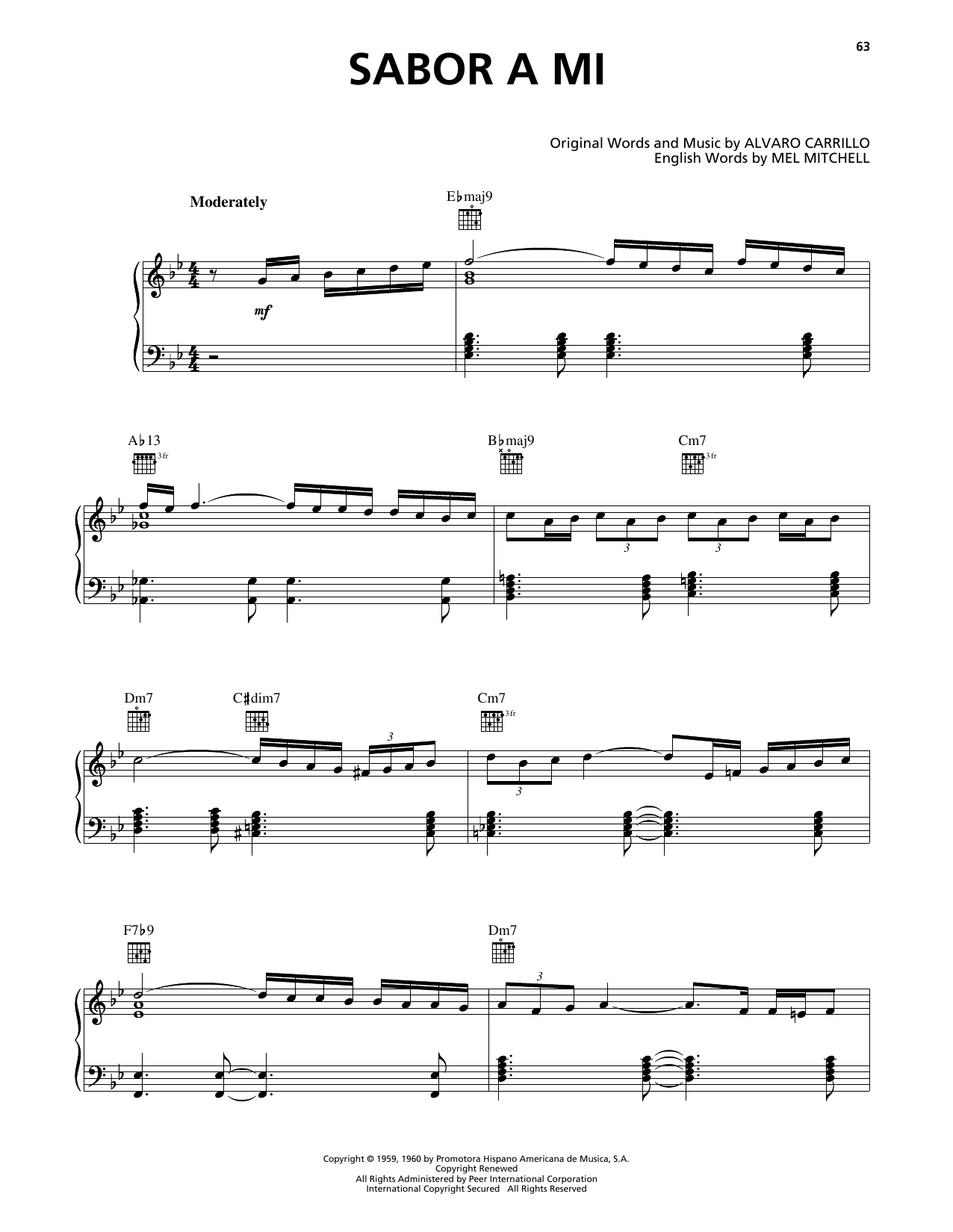 Luis Miguel Sabor A Mi (Be True To Me) Sheet Music Notes & Chords for Piano, Vocal & Guitar (Right-Hand Melody) - Download or Print PDF