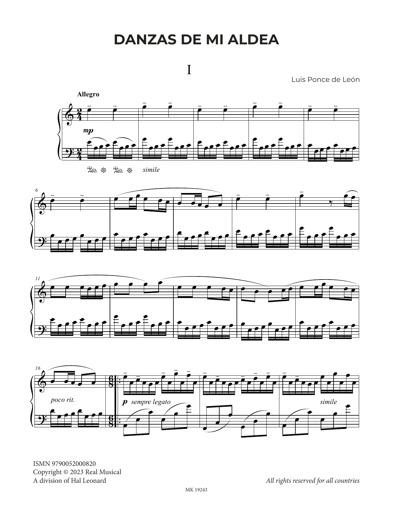 Luis Ponce de León Danzas de Mi Aldea Sheet Music Notes & Chords for Piano Solo - Download or Print PDF