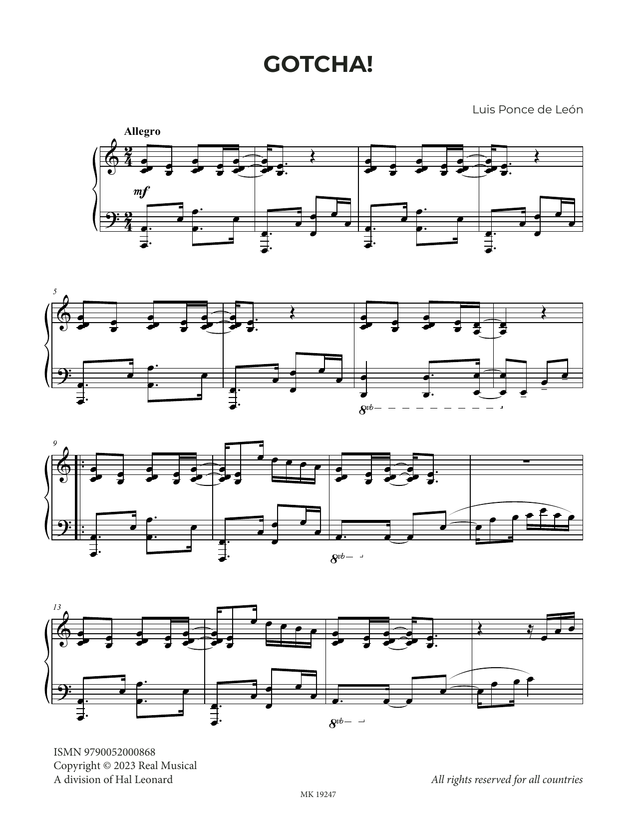 Luis Ponce de León Gotcha! Sheet Music Notes & Chords for Piano Solo - Download or Print PDF