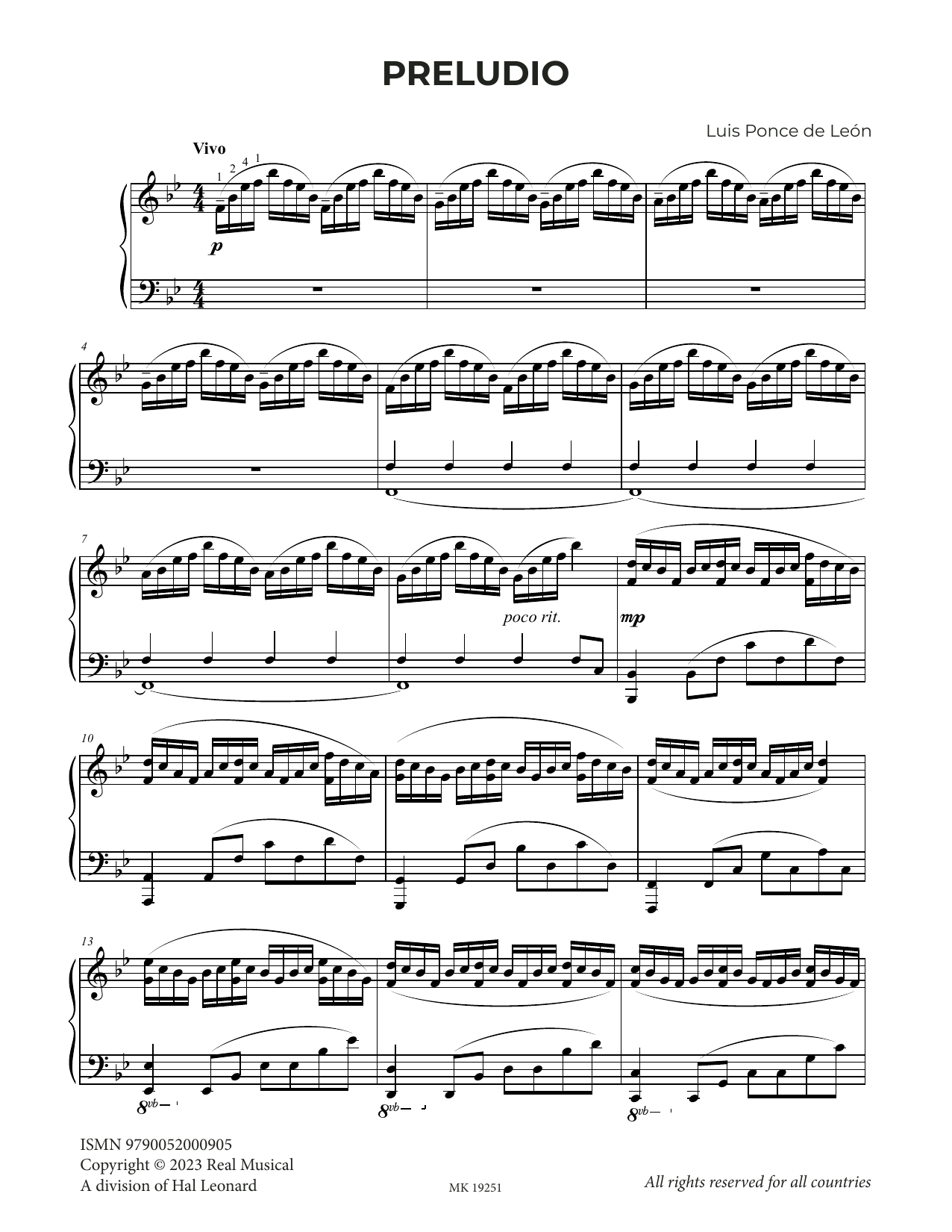 Luis Ponce de León Preludio Sheet Music Notes & Chords for Piano Solo - Download or Print PDF