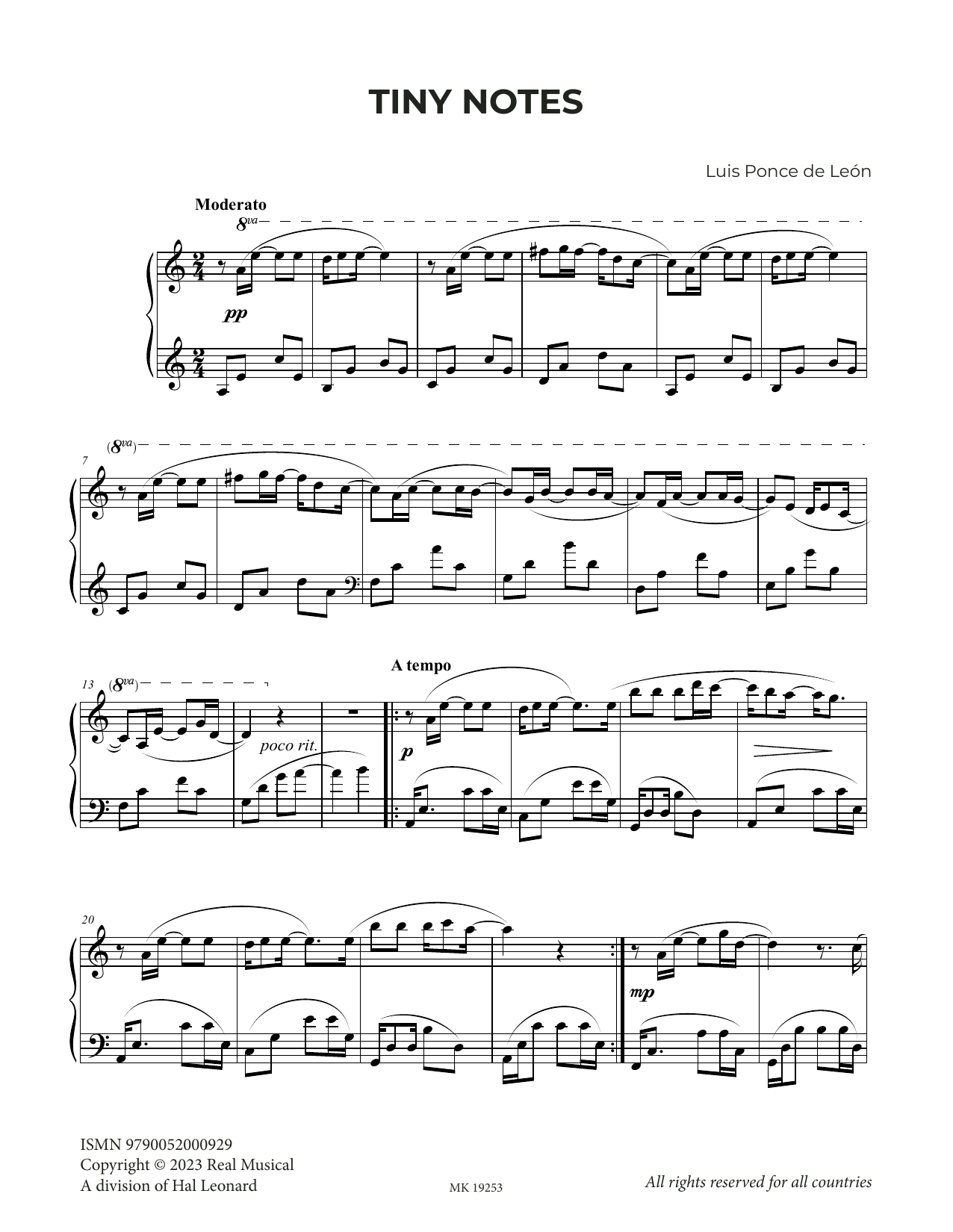 Luis Ponce de León Tiny Notes Sheet Music Notes & Chords for Piano Solo - Download or Print PDF
