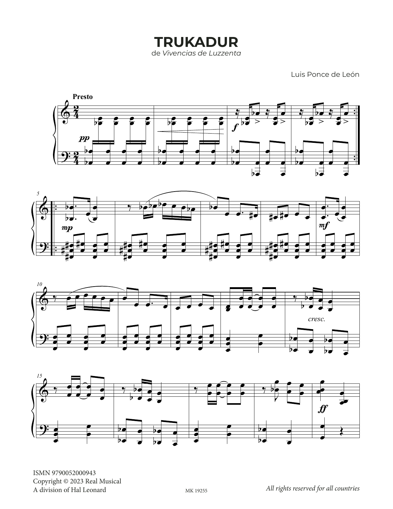 Luis Ponce de León Trukadur Sheet Music Notes & Chords for Piano Solo - Download or Print PDF