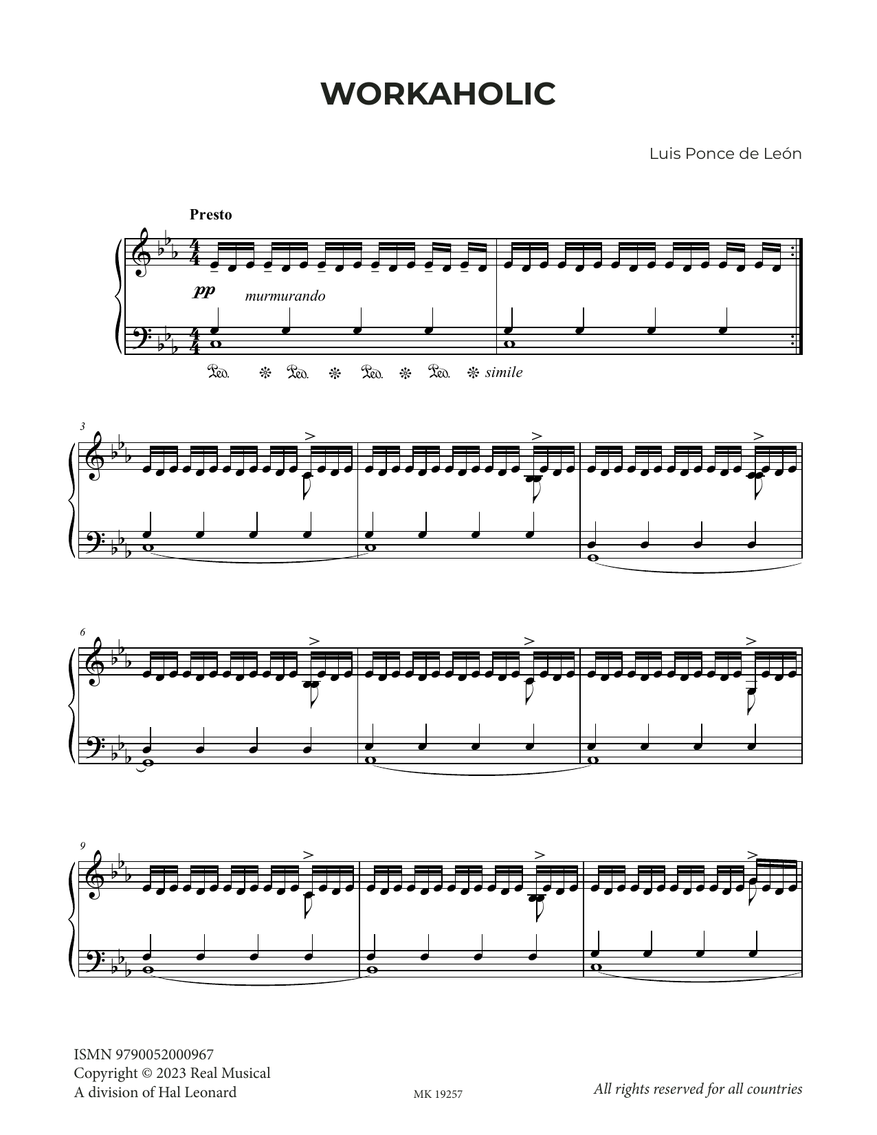 Luis Ponce de León Workaholic Sheet Music Notes & Chords for Piano Solo - Download or Print PDF