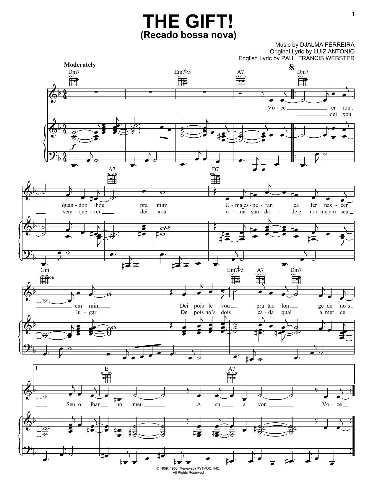 Luiz Antonio The Gift! (Recado Bossa Nova) Sheet Music Notes & Chords for Piano, Vocal & Guitar (Right-Hand Melody) - Download or Print PDF
