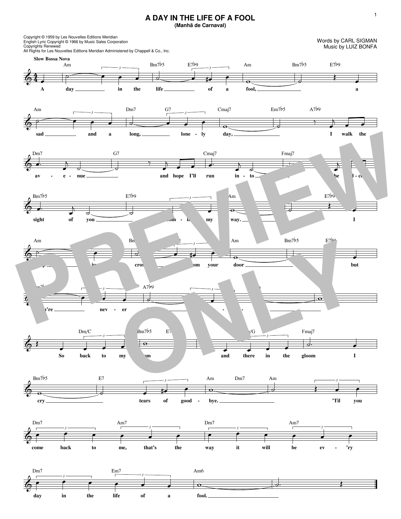 Luiz Bonfa A Day In The Life Of A Fool (Manha De Carnaval) Sheet Music Notes & Chords for Solo Guitar - Download or Print PDF