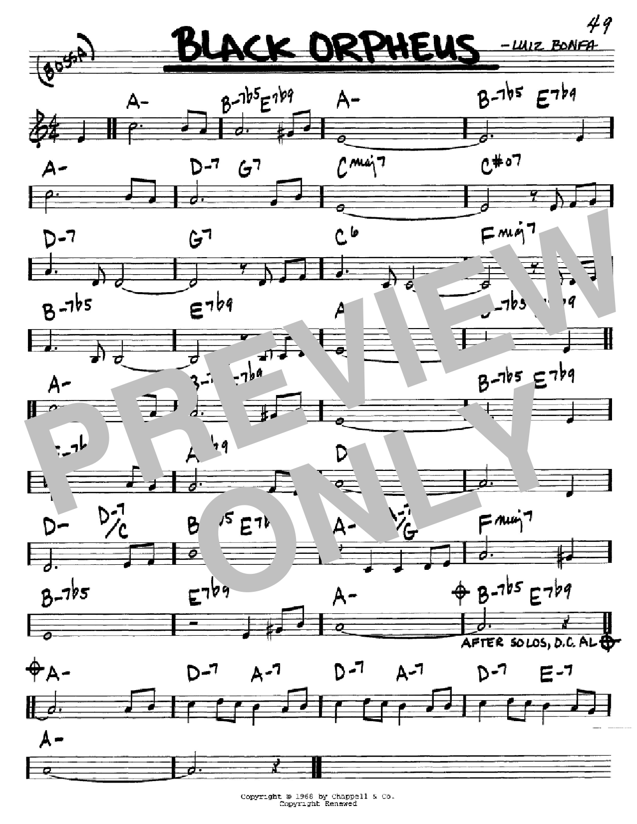 Luiz Bonfa Black Orpheus Sheet Music Notes & Chords for Real Book – Melody & Chords – Bass Clef Instruments - Download or Print PDF