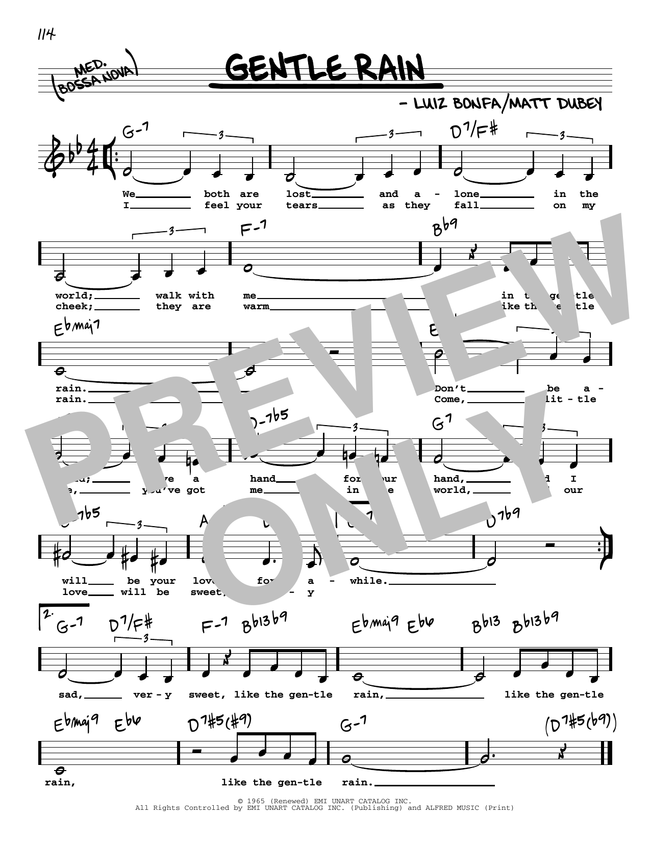 Luiz Bonfa Gentle Rain (Low Voice) Sheet Music Notes & Chords for Real Book – Melody, Lyrics & Chords - Download or Print PDF