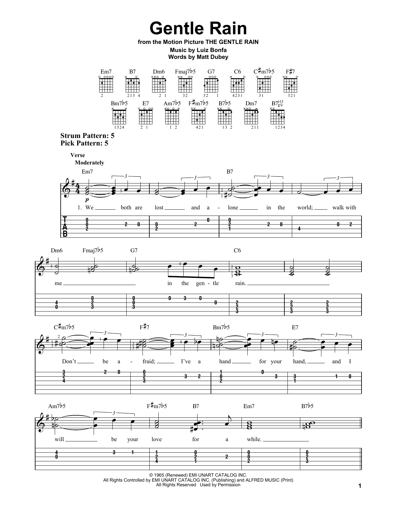 Luiz Bonfa Gentle Rain Sheet Music Notes & Chords for Melody Line, Lyrics & Chords - Download or Print PDF