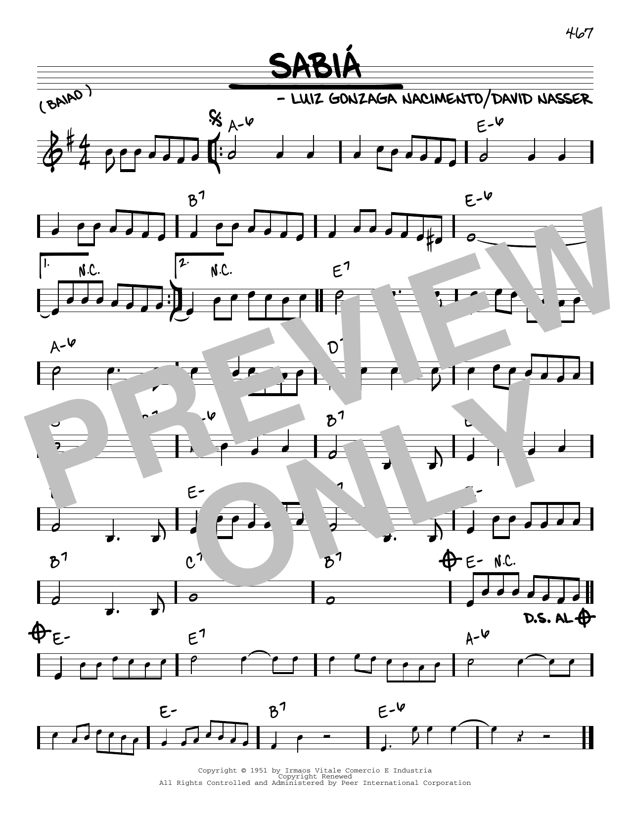 Luiz Gonzaga Sabia Sheet Music Notes & Chords for Real Book – Melody & Chords - Download or Print PDF